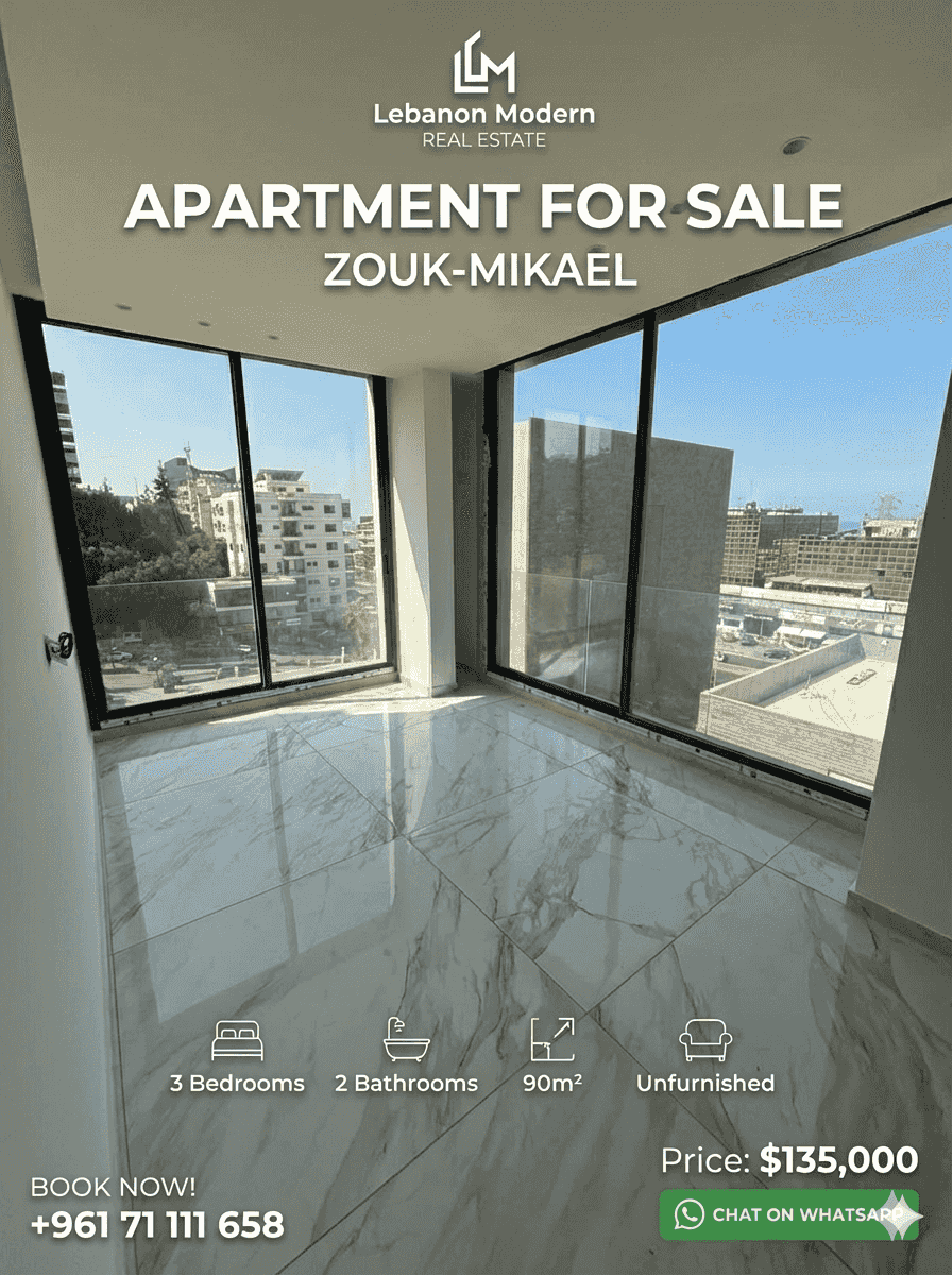 STUNNING MODERN APARTMENT FOR SALE IN ZOUK-MIKAEL!